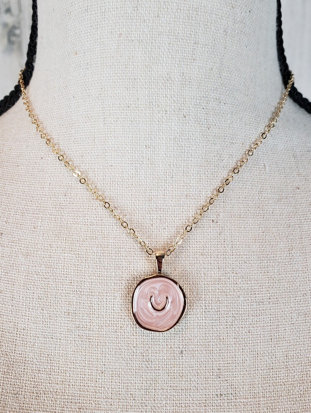 Gold Chain Necklace with Pink Swirl Pendant by